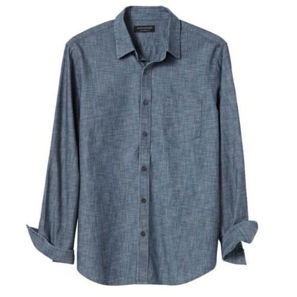 Chambray Shirt XL Banana Republic Soft Wash Slim Fit - Picture 3 of 9